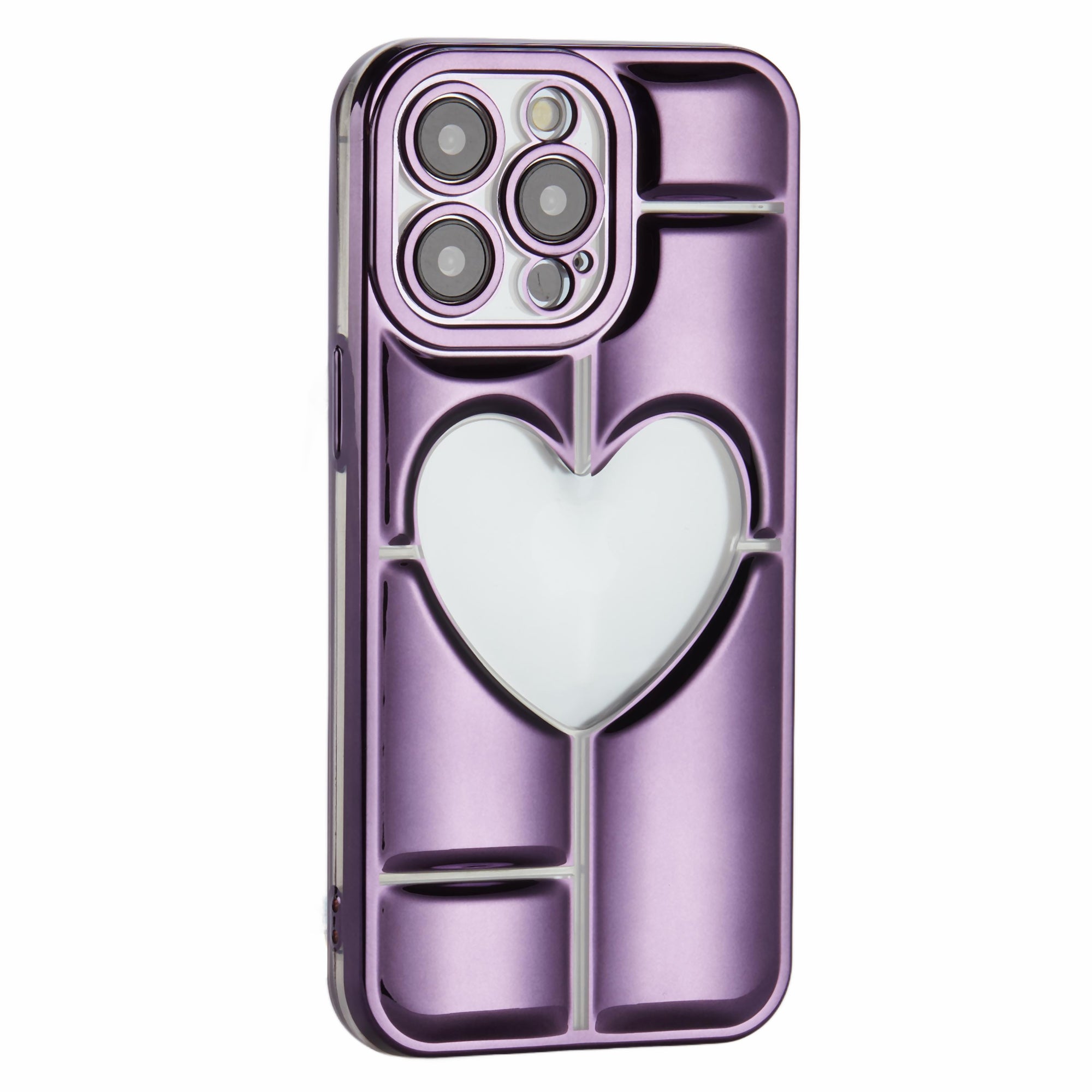 MNS Series for iPhone 14 Pro TPU Case Electroplating Phone Cover Clear 3D Heart Shape - Silver MNS Series for iPhone 14 Pro TPU Case Electroplating Phone Cover Clear 3D Heart Shape - Silver